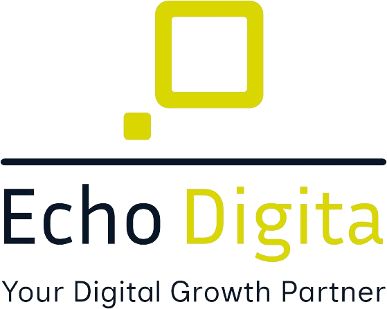 A picture showing the Echo Digita logo with a unique design, using yellow and black colors.